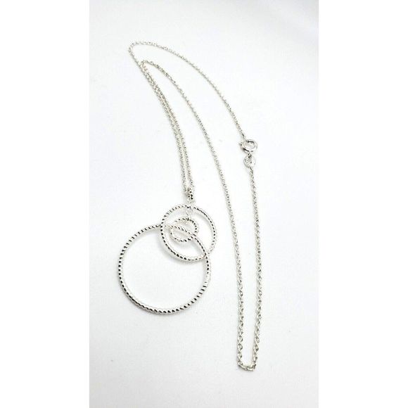 Silver Triple Circle Necklace Stamped IBB CN 18 inches Long Contemporary - Picture 4 of 7
